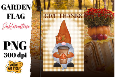 Thanksgiving garden flag sublimation . Thanksgiving gnome