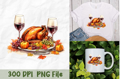 Wine and Dine Turkey Illustration