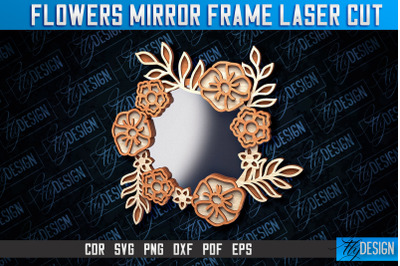 Flowers Mirror Frame Laser Cut SVG | Home Design Laser Cut SVG Design