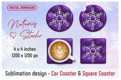 Christmas Puffy Snowflake. 2 Coaster Sublimation Templates