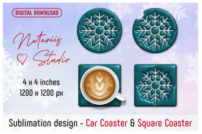Christmas Puffy Snowflake. 2 Coaster Sublimation Templates