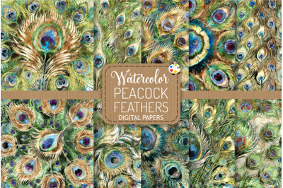 Peacock Feathers - Watercolor Background Textures
