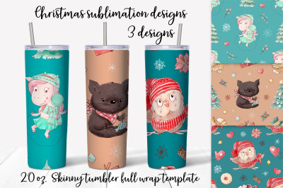 Christmas sublimation design. Skinny tumbler wrap design.