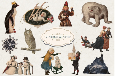 Vintage Winter Clip Art Illustrations
