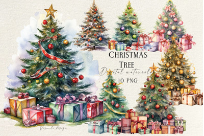 Watercolor Christmas Tree PNG, Christmas Decoration Tree Clipart