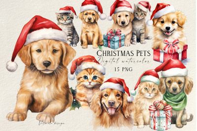Christmas Pets Clipart PNG, Watercolor Christmas Dog