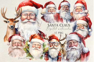 Christmas Santa Claus PNG, Watercolor Santa Claus Clipart