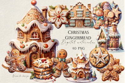 Christmas Gingerbread Clipart, Watercolor Xmas Cookies PNG