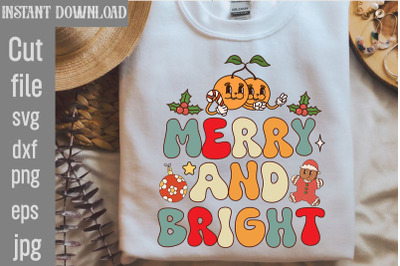 Merry and Bright&2C;Retro Christmas Sublimation Bundle Christmas Bundle&2C;H