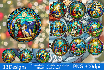 Stained Glass Christmas Nativity Bundle,Nativity Stained Glass High Re