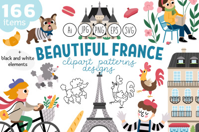 Beautiful France: clipart, patterns, scenes, map