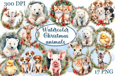 Christmas animals wreat Watercolor Clipart