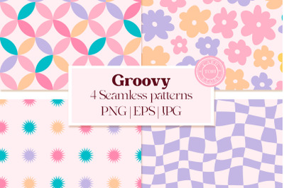 Lilac Groovy Digital Paper Bundle, Groovy Seamless Patterns