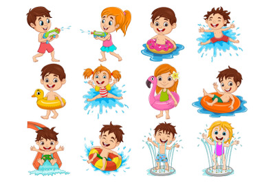 Set of Twelve Kids Activities In Water Pool