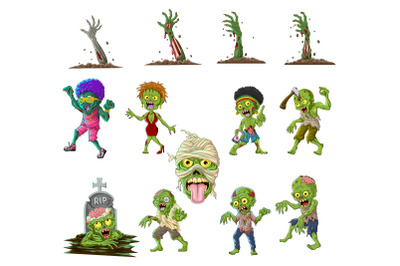 Set of Thirteen Cartoon Halloween Zombie