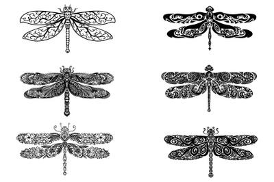 Set of Six Dragonfly Mandalas | Dragonfly Zentangle SVG