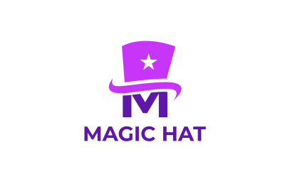 letter m magician hat vector template logo design