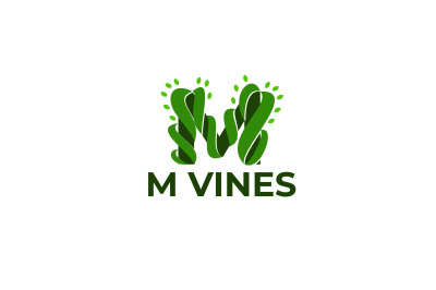 letter m nature leaves vector template logo design