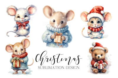 Christmas Mouse Sublimation Design PNG