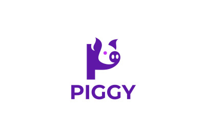 letter p pig vector template logo design