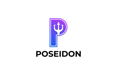 letter p poseidon trident vector template logo design