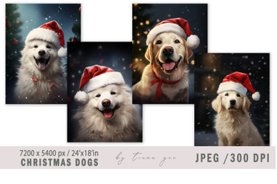 Cute Christmas dog illustrations for posters- 4 JPEG files