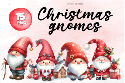 Cute Watercolor ChristmasGnomes Bundle | PNG cliparts