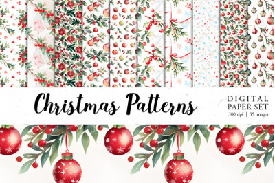 Cute Watercolor Christmas Patterns Bundle | PNG cliparts