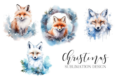 Christmas Fox Sublimation Design PNG