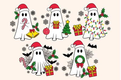 Christmas Ghost SVG PNG, Spooky Christmas, Ghost Santa.