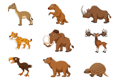Set of Nine Extinct Prehistoric Animals Illustration