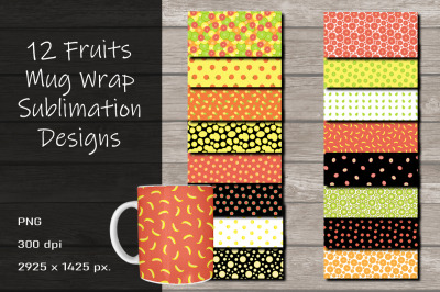 Fruits Mug Wrap Sublimation Design 15 oz.