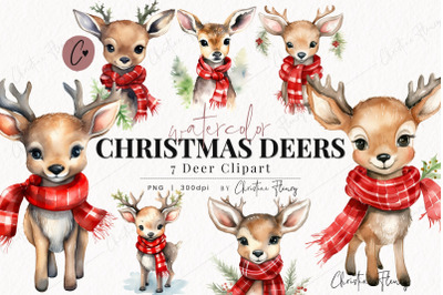 Watercolor Christmas Deer Clipart