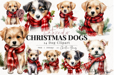 Watercolor Christmas Dog Clipart