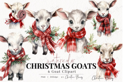 Watercolor Christmas Goat Clipart