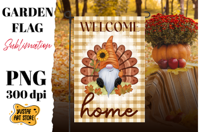 Thanksgiving garden flag sublimation . Thanksgiving gnome