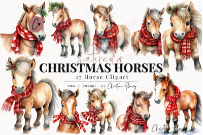 Watercolor Christmas Horse Clipart