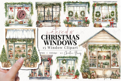 Watercolor Christmas Windows Clipart