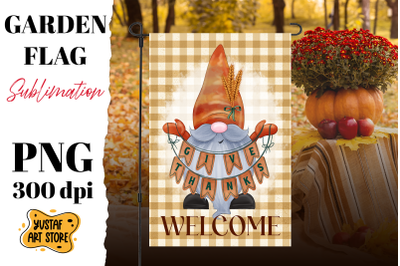 Thanksgiving garden flag sublimation . Thanksgiving gnome