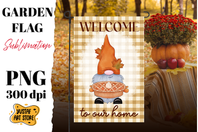 Thanksgiving garden flag sublimation . Thanksgiving gnome