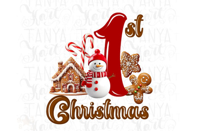 1St Christmas Digital File, Gingerbread House, Snowman Png