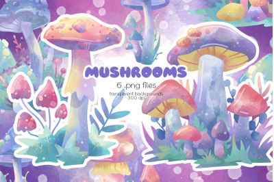 Fantasy Mushrooms Clipart - PNG Files