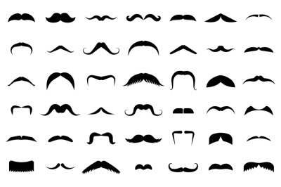 Male mustache silhouettes&2C; funny mustaches cartoon icons. Black barber