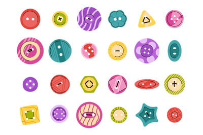 Colorful sew buttons for clothes. Sewing clothing accessories, variety