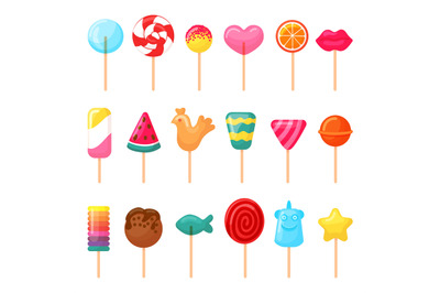 Cartoon lollipop candies. Sweet lollipops, candy christmas party. Suga