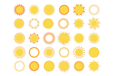 Sun icons&2C; sunny badges design. Labels and stickers&2C; suns decorative e