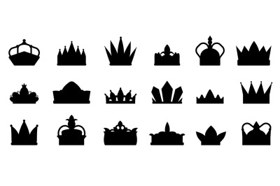 Royal crowns black icons. Winner crown&2C; knight queen or king coronatio