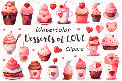 Watercolor Love Desserts Clipart