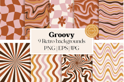 1970 Retro Groovy Digital Papers 9 Backgrounds