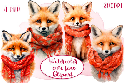 Cute foxs Watercolor Sublimation clipart PNG